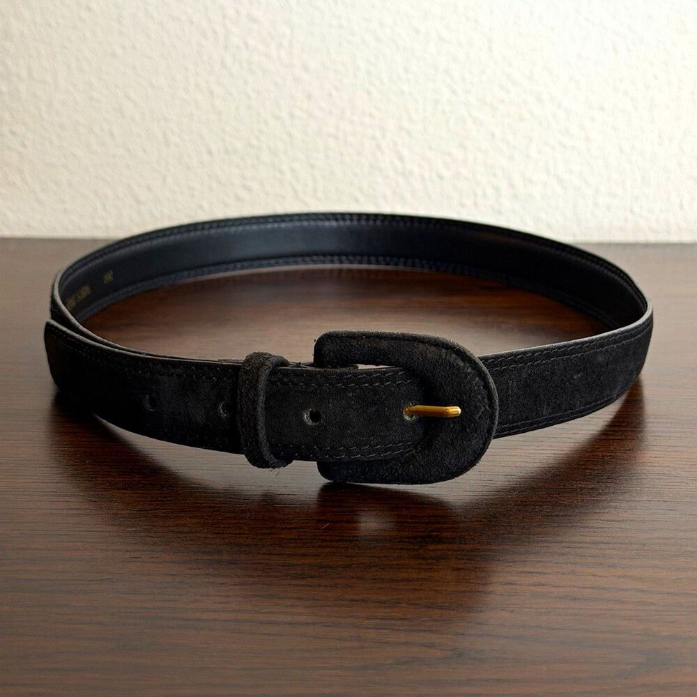 Two Blondes Women’s Black Suede Skinny Basic Belt Solid Adjustable Buckle SM